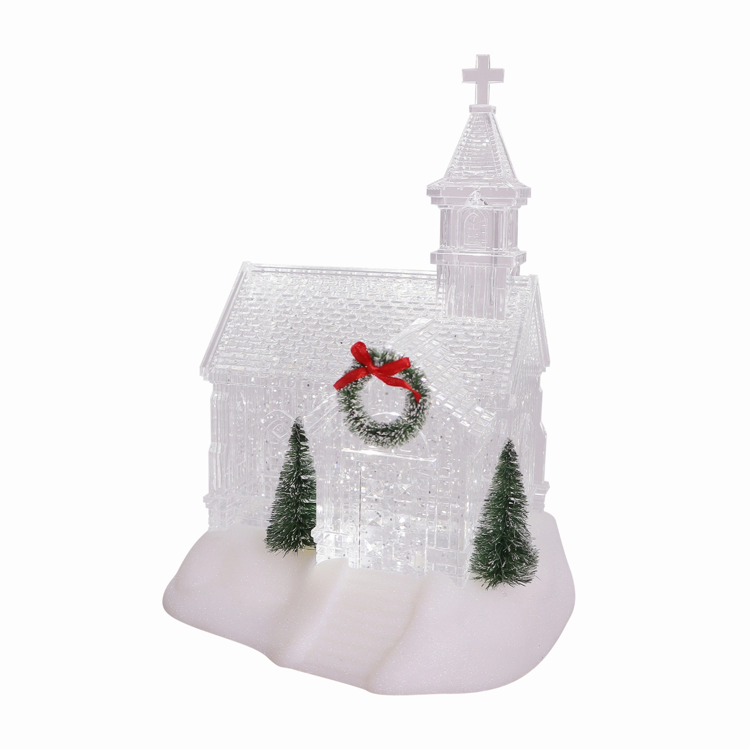 9.5" Ivory Christmas Village Lighted Glitter Church Decorative Mirror,Home Decor Mirror