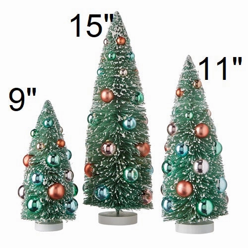 9" to 15" Bottle Brush Sisal Tree with Shiny Ornaments Decorative Mirror,Home Decor Mirror