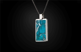 'Turquoise Shift' Sterling Silver Pendant Inlaid With Zinc-Matrix Kingman Turquoise