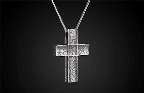 'Unum' Sterling Silver Hand-Cut Patterned Cross Pendant Necklace