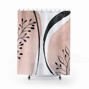 Abstract Boho Shower Curtain | Blush Pink Black | One Line Art Lighting,Home Lighting