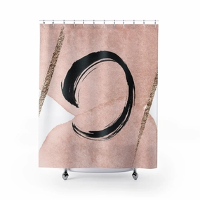 Abstract Boho Shower Curtain | Blush Pink Black Gold | One Line Art Lighting,Home Lighting