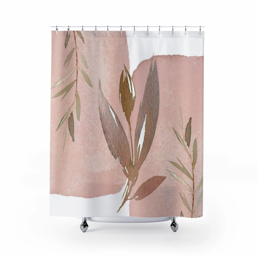 Abstract Boho Shower Curtain | Blush Pink Rose Gold Leaves Lighting,Home Lighting