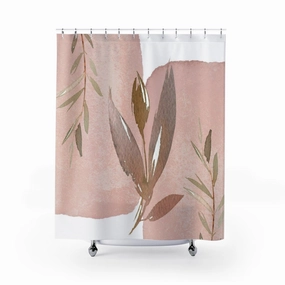 Abstract Boho Shower Curtain | Blush Pink Rose Gold Leaves Lighting,Home Lighting