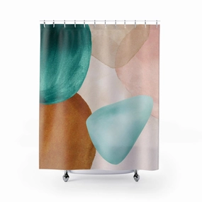 Abstract Boho Shower Curtain | Blush Pink Teal Beige Lighting,Home Lighting