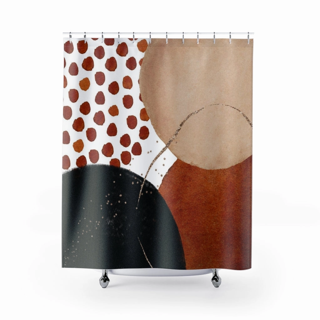 Abstract Boho Shower Curtain | Burnt Orange Black Gold Lighting,Home Lighting