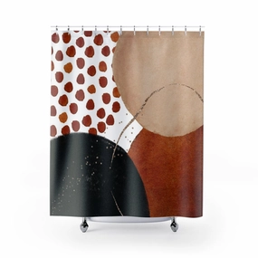 Abstract Boho Shower Curtain | Burnt Orange Black Gold Lighting,Home Lighting