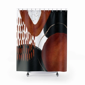 Abstract Boho Shower Curtain | Burnt Orange Black Lighting,Home Lighting