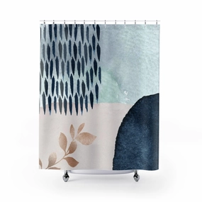 Abstract Boho Shower Curtain | Cream Navy Blue Teal Lighting,Home Lighting