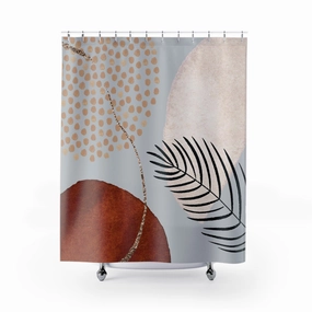 Abstract Boho Shower Curtain | Grey Beige, Rust Black Palm Lighting,Home Lighting
