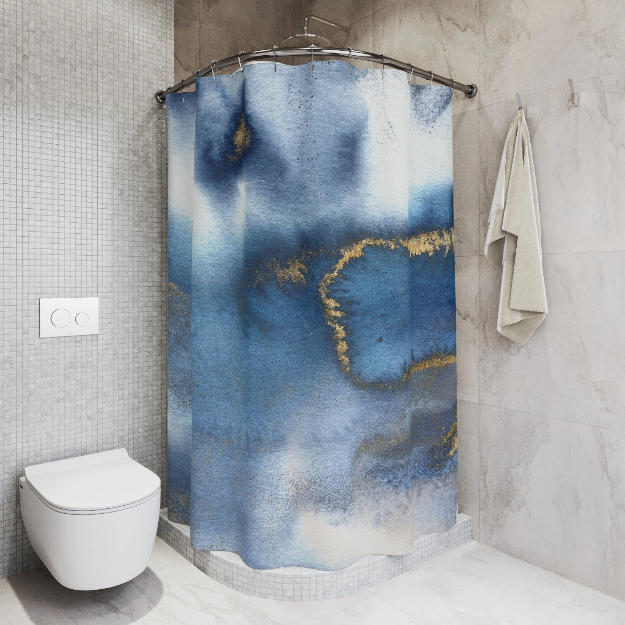 Abstract Boho Shower Curtain | Indigo Blue Ombre
