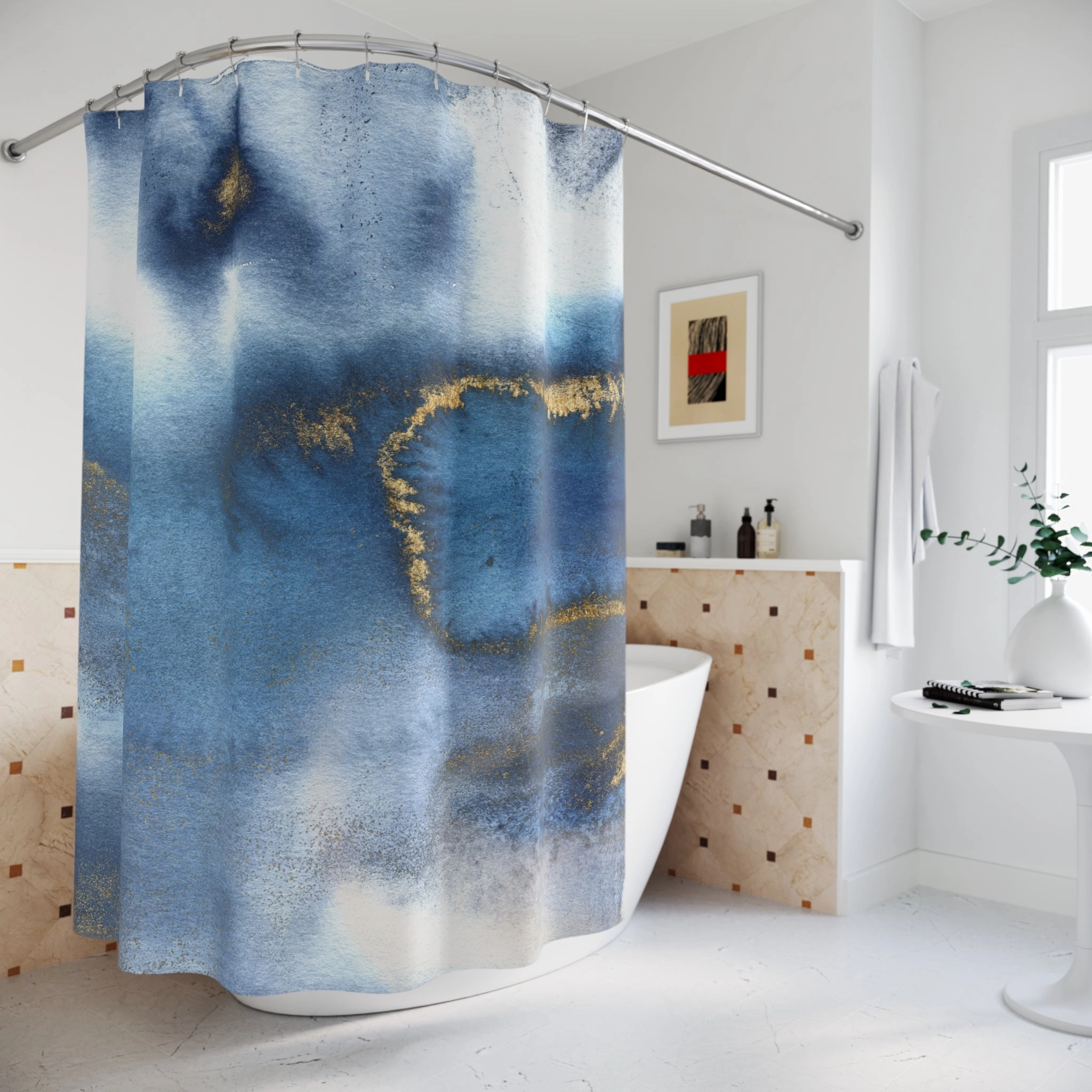 Abstract Boho Shower Curtain | Indigo Blue Ombre