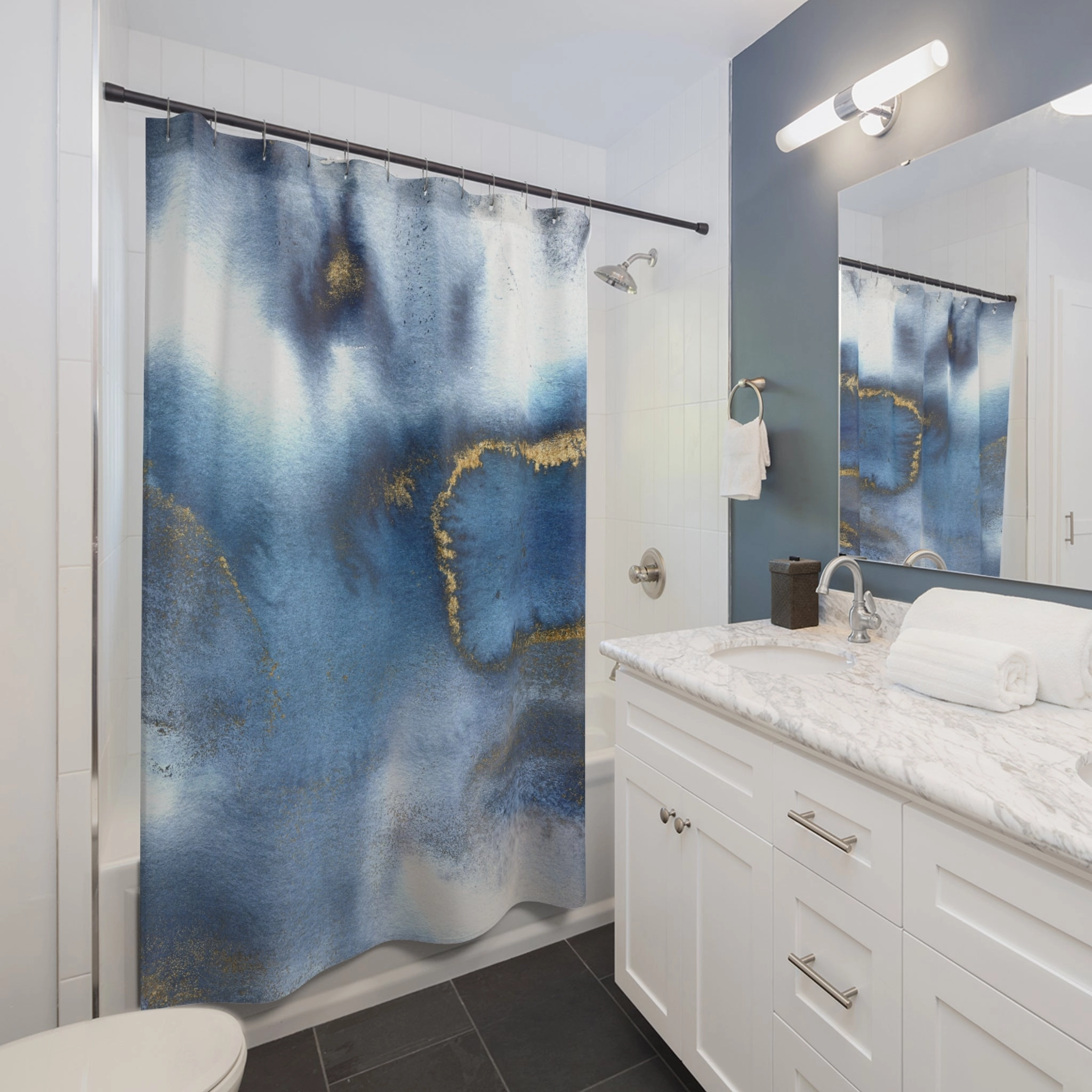 Abstract Boho Shower Curtain | Indigo Blue Ombre
