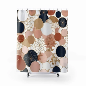 Abstract Boho Shower Curtain | Navy Blue, White, Blush Pink Lighting,Home Lighting