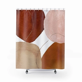 Abstract Boho Shower Curtain | Rust Beige, Blush Pink Watercolor Lighting,Home Lighting
