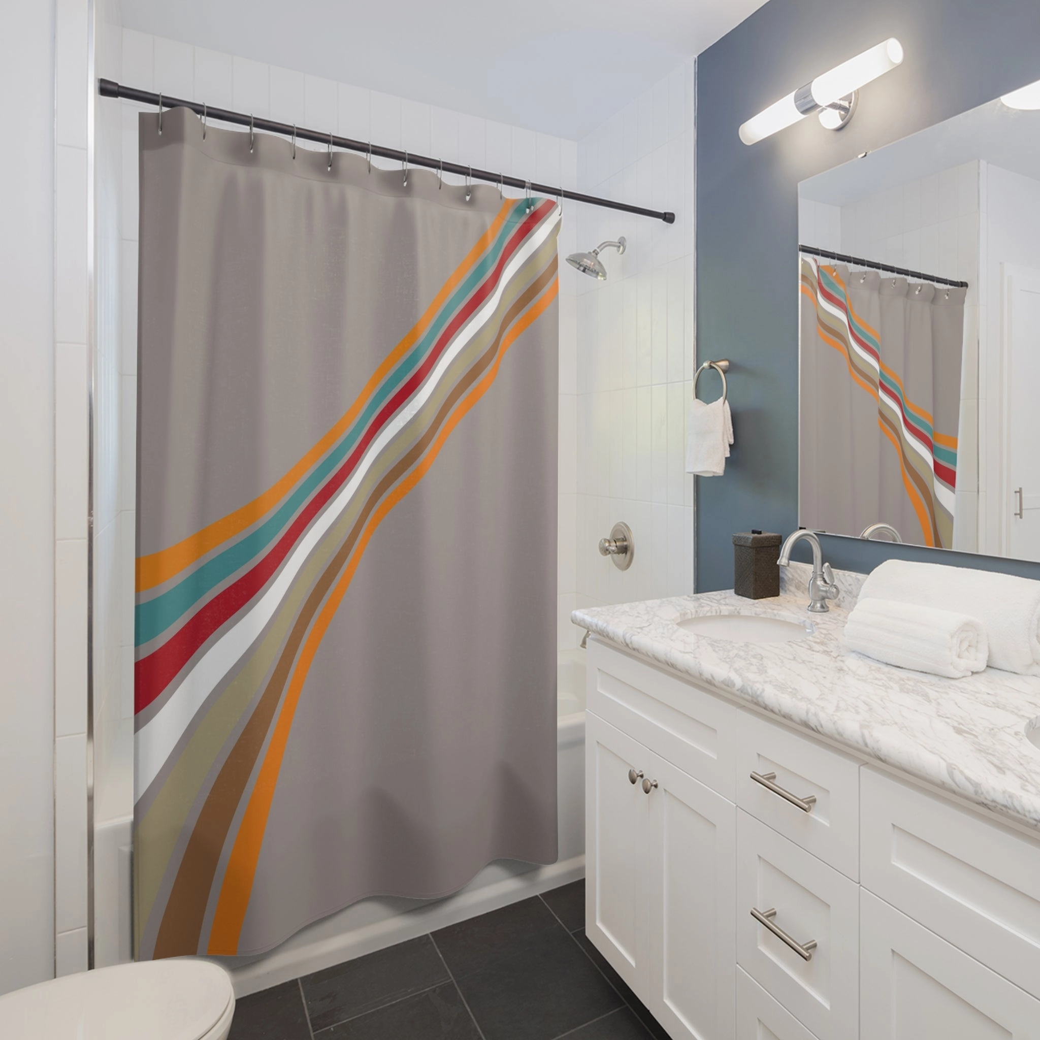 Abstract Fabric Shower Curtain | Beige  Retro Bath Curtain