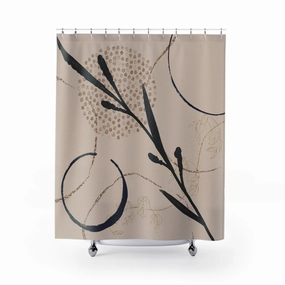 Abstract Floral Shower Curtain | Black Beige Gold Floral Lighting,Home Lighting