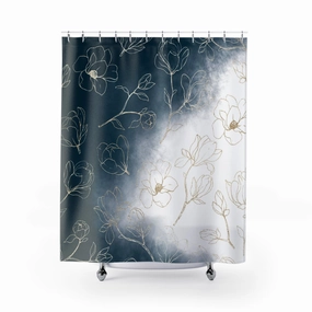 Abstract Floral Shower Curtain | Navy Blue White Ombre Lighting,Home Lighting