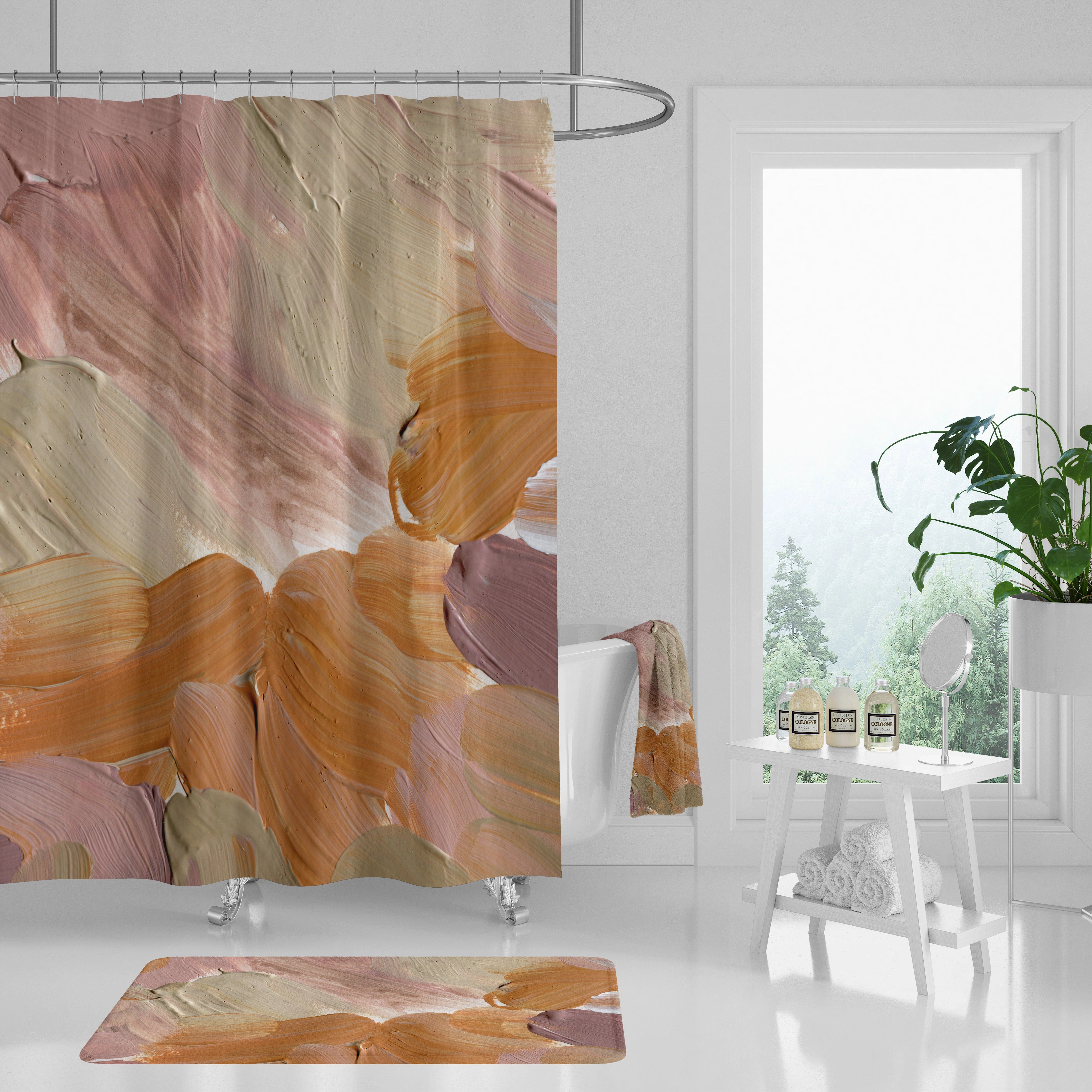 Abstract Shower Curtain | Beige Rose Pink Lighting,Home Lighting
