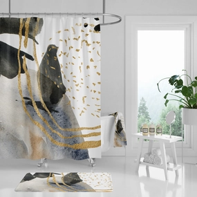 Abstract Shower Curtain | Black Beige Gold Lighting,Home Lighting