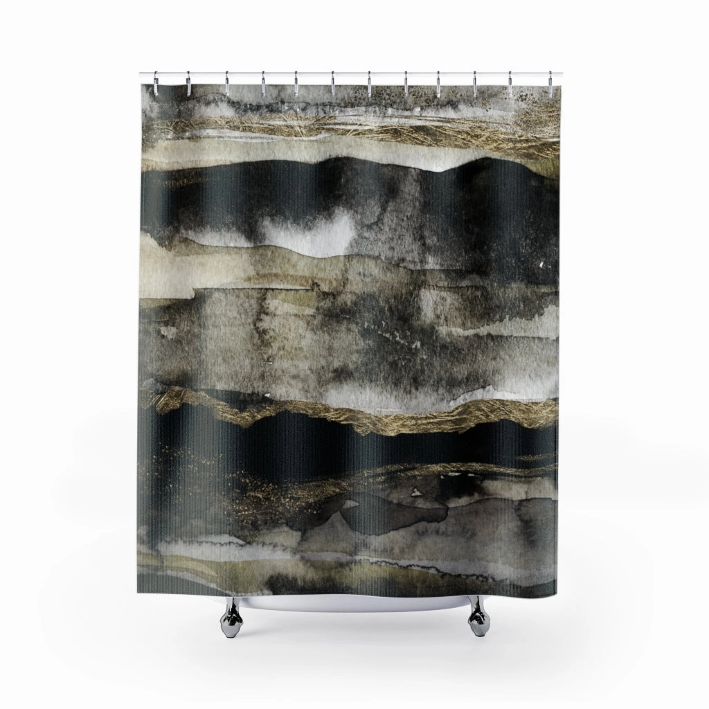 Abstract Shower Curtain | Black Gold Lighting,Home Lighting