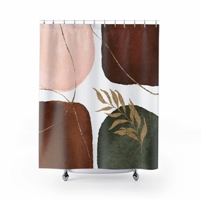 Abstract Shower Curtain | Blush Pink, Rust Brown, Green Beige Floral Lighting,Home Lighting