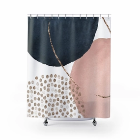 Abstract Shower Curtain | Blush Pink, White, Navy Blue Lighting,Home Lighting