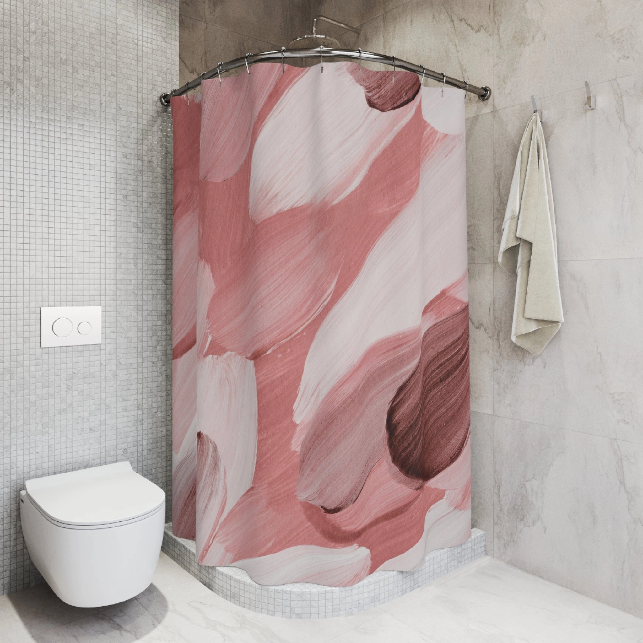 Abstract Shower Curtain | Blush Rose Pink, White Watercolor