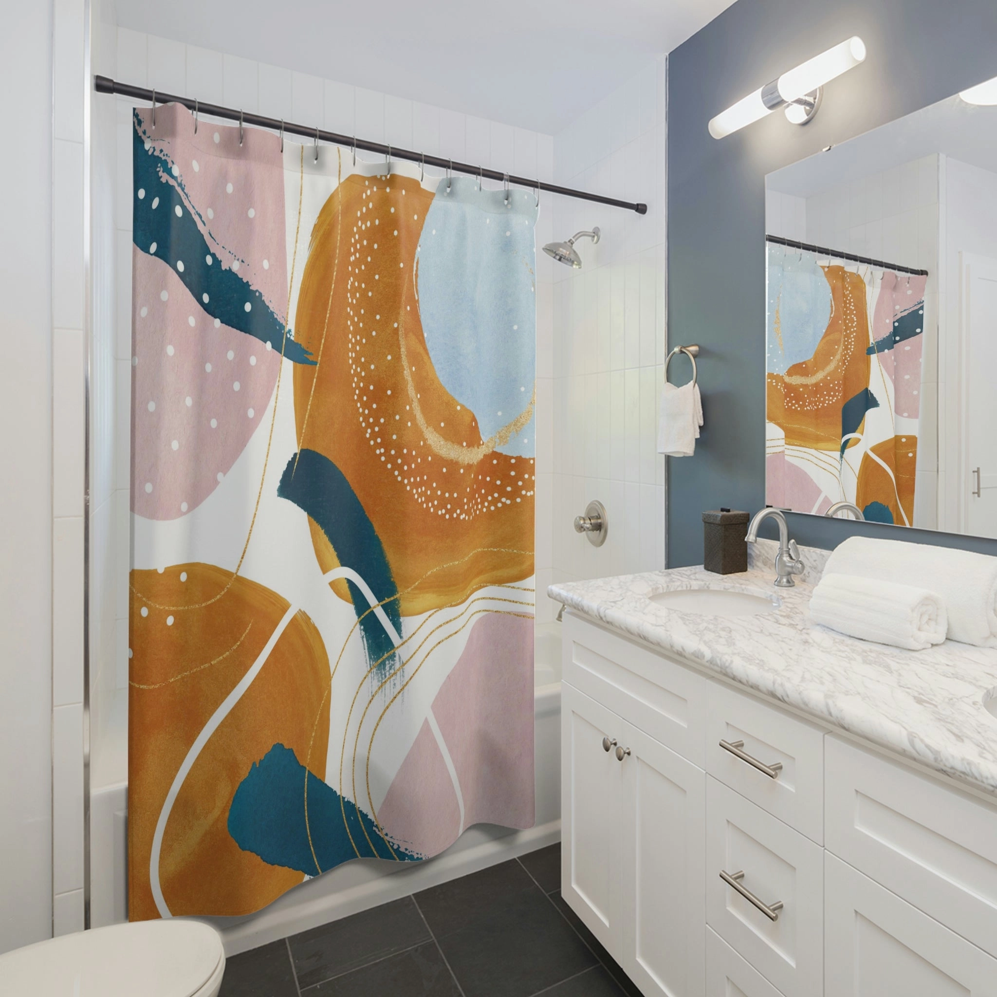 Abstract Shower Curtain | Burnt Orange, Pink
