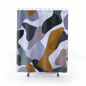Abstract Shower Curtain | Camouflage Blue Camel Beige Lighting,Home Lighting