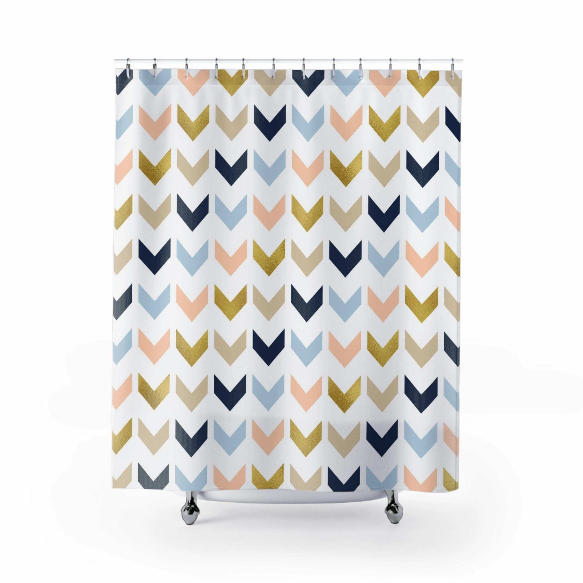 Abstract Shower Curtain | Chevron Navy Blue, Beige Arrows Lighting,Home Lighting