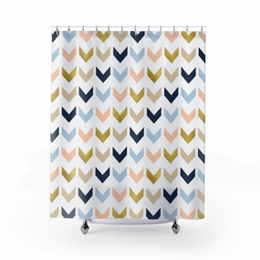 Abstract Shower Curtain | Chevron Navy Blue, Beige Arrows Lighting,Home Lighting