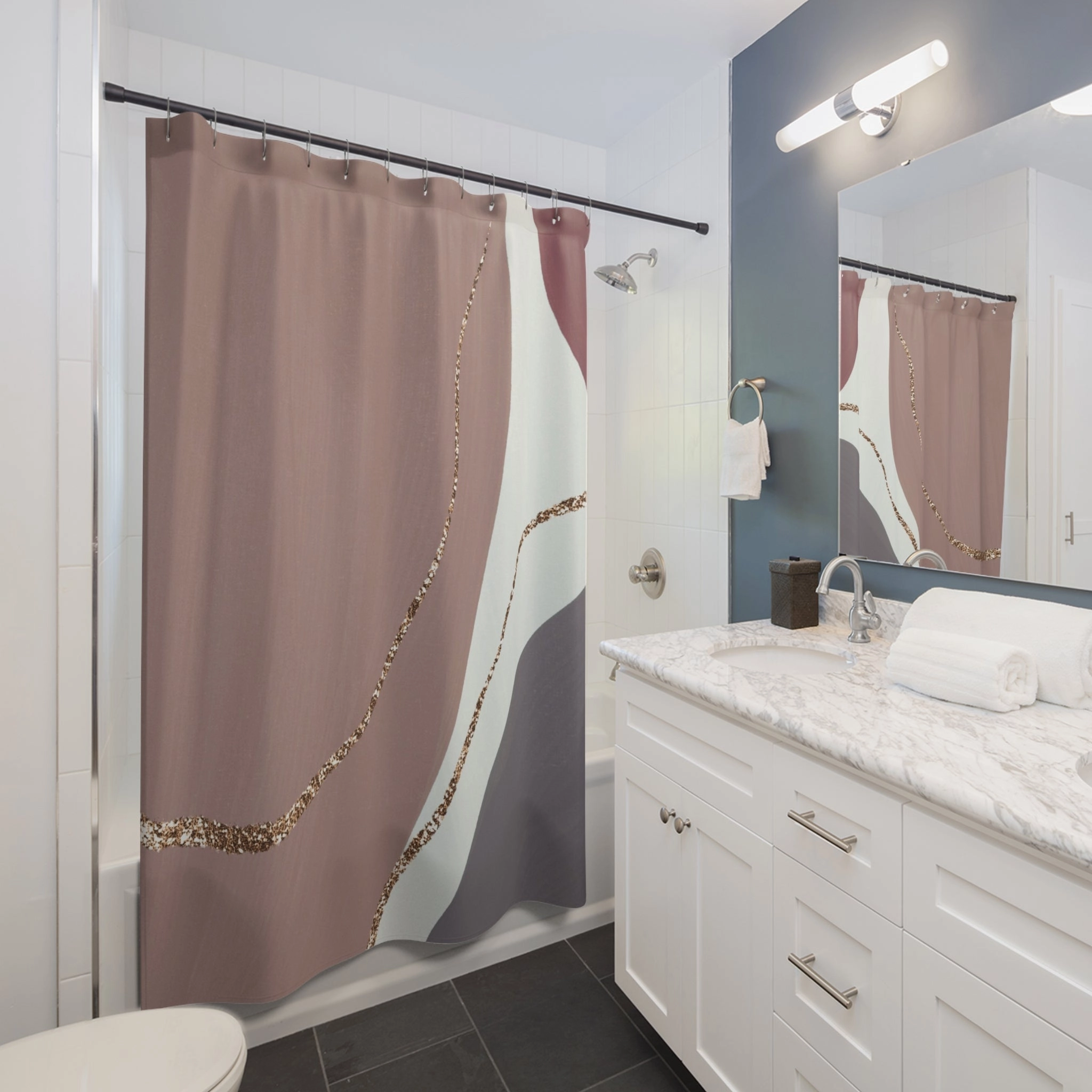 Abstract Shower Curtain | Cinnamon Mauve, Slate Grey
