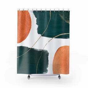 Abstract Shower Curtain | Green Orange White Lighting,Home Lighting