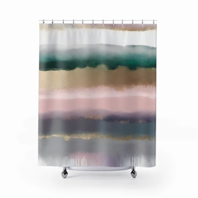 Abstract Shower Curtain | Green Pink Gray Ombre Lighting,Home Lighting