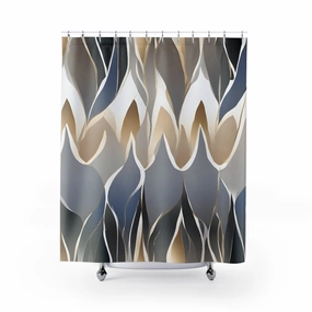 Abstract Shower Curtain | Grey Blue, Muted Gold Beige Lighting,Home Lighting