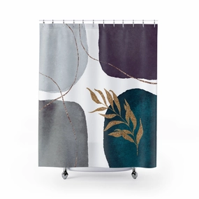 Abstract Shower Curtain | Grey White, Teal Purple, Beige Floral Lighting,Home Lighting