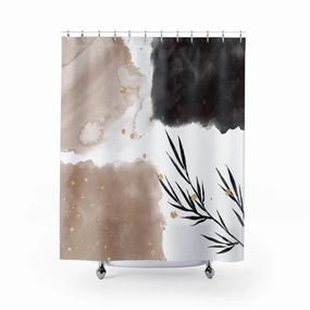 Abstract Shower Curtain | Hygge Floral, Black Brown Beige Lighting,Home Lighting