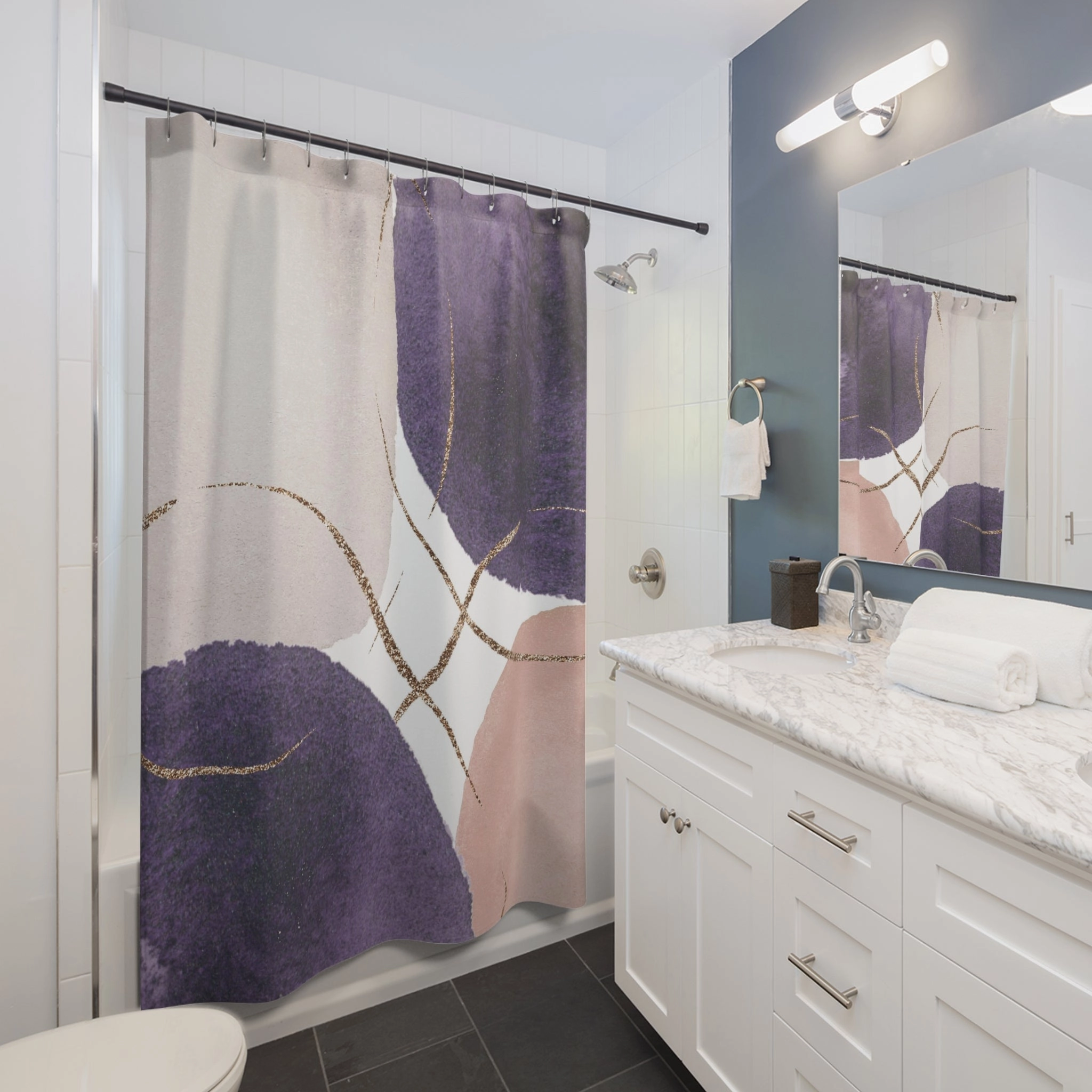 Abstract Shower Curtain | Lavender Purple, Ivory Blush Pink