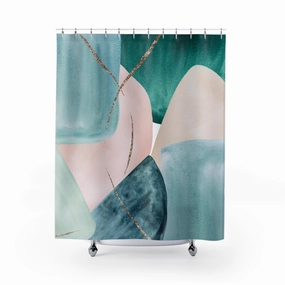 Abstract Shower Curtain | Mint Teal Green, Blush Pink Bathroom Decor Lighting,Home Lighting