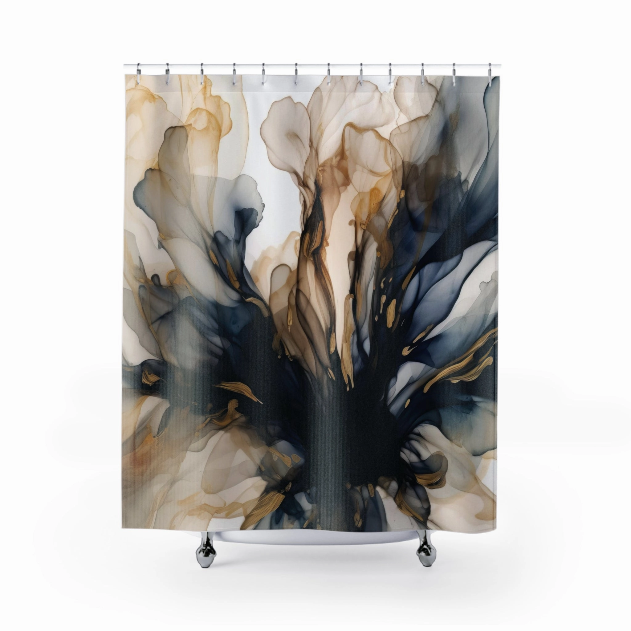 Abstract Shower Curtain | Navy Blue, Beige Ombre Lighting,Home Lighting