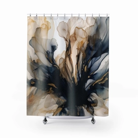 Abstract Shower Curtain | Navy Blue, Beige Ombre Lighting,Home Lighting