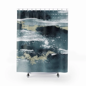 Abstract Shower Curtain | Navy Blue, Beige Rustic Lighting,Home Lighting