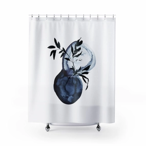 Abstract Shower Curtain | Navy Blue Floral Bathroom Decor Lighting,Home Lighting