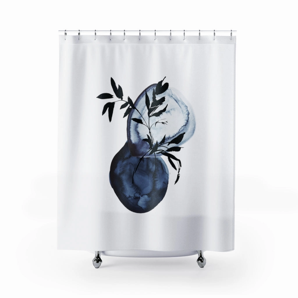 Abstract Shower Curtain | Navy Blue Floral Bathroom Decor Lighting,Home Lighting