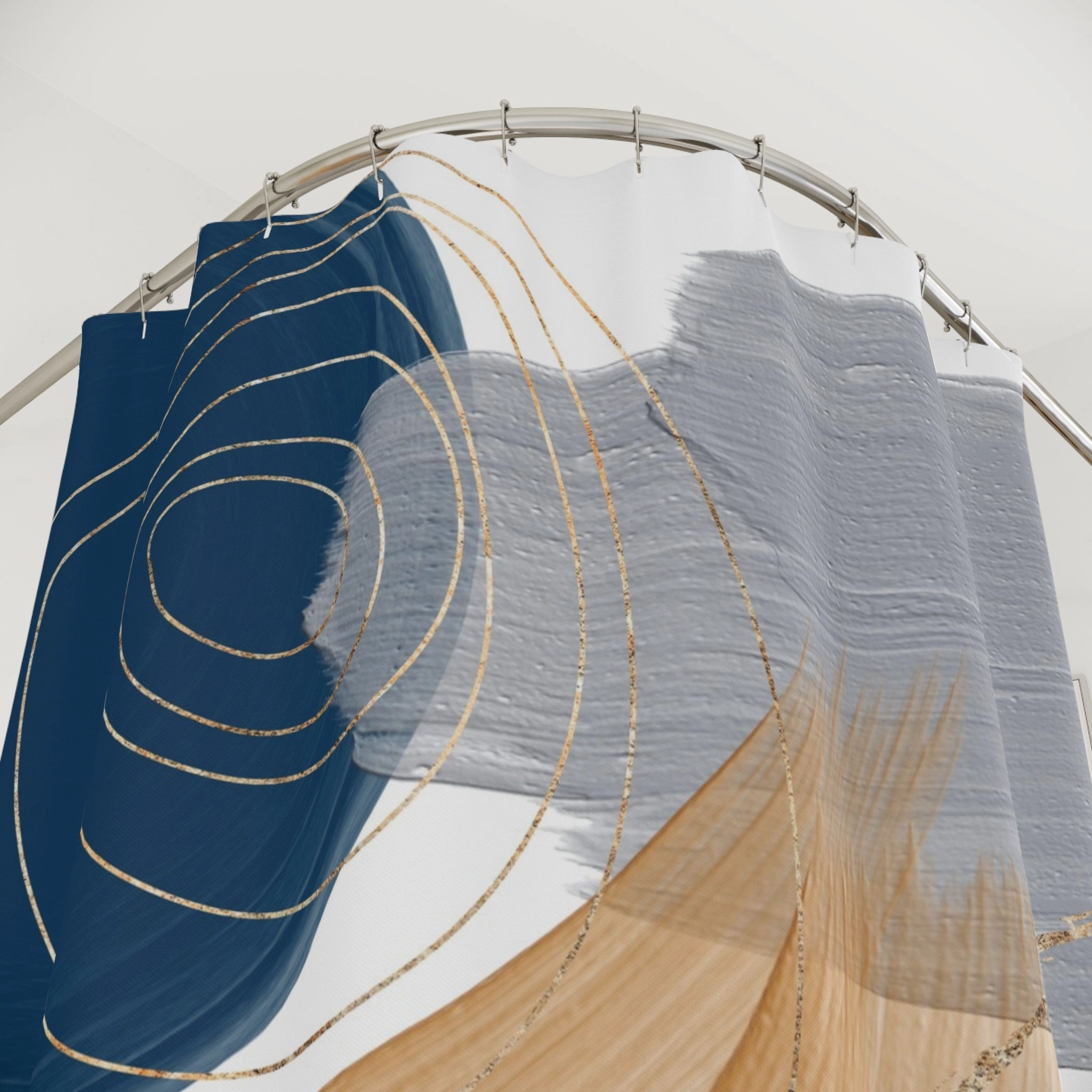 Abstract Shower Curtain | Navy Blue, Grey Beige