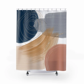 Abstract Shower Curtain | Navy Blue, Grey Beige Lighting,Home Lighting