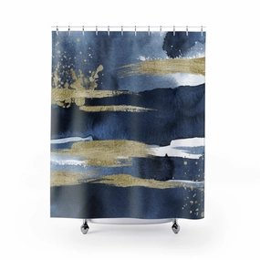 Abstract Shower Curtain | Navy Gold Ombre Lighting,Home Lighting