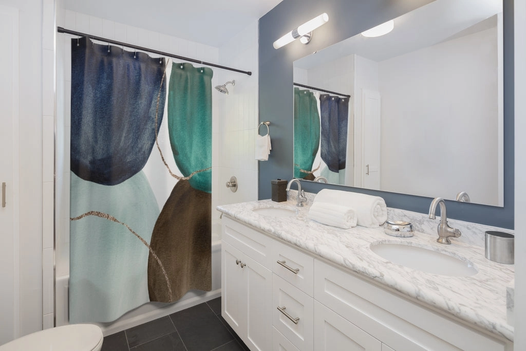 Abstract Shower Curtain | Navy Green