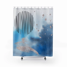 Abstract Shower Curtain | Navy Indigo Blue, Beige Black Watercolor Lighting,Home Lighting